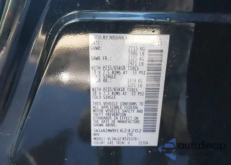 2015 Nissan Pathfinder Sl из США, поврежденный, VIN 5N1AR2MN9FC624202